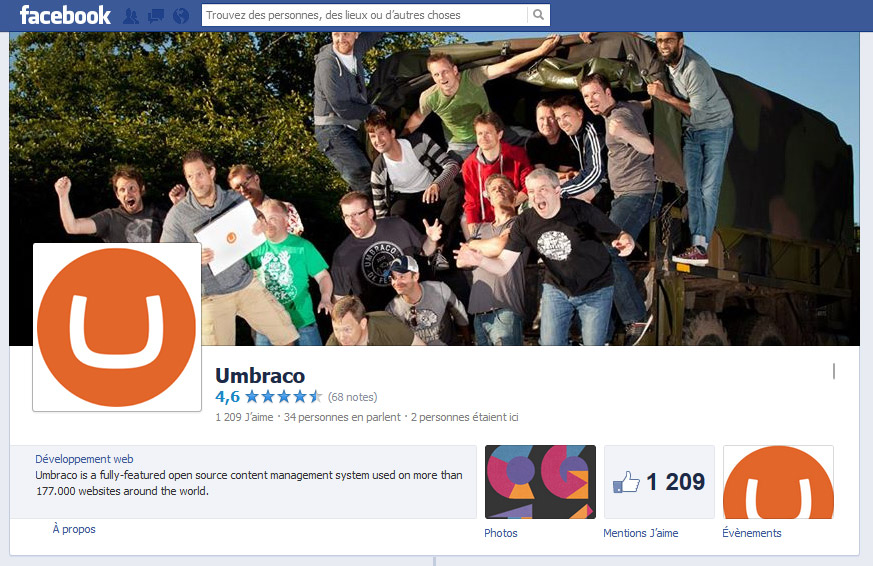 Page Umbraco sur Facebook