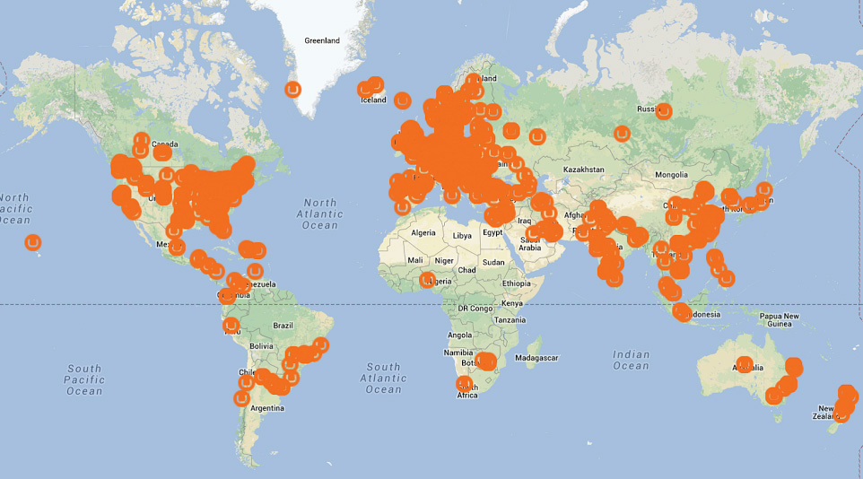 Carte des installations de Umbraco 6 dans le monde